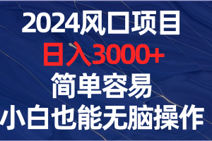 2024风口项目,日入3000+,简单容易,小白也能无脑操作