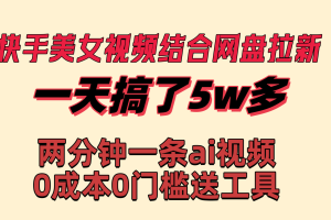 快手美女视频结合网盘拉新,一天搞了50000 两分钟一条Ai原创视频,0成…