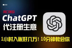 一小时入账好几万！利润大到吓人的ChatGPT代注册小生意，10分钟教会你，…