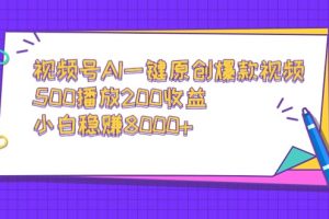 视频号AI一键原创爆款视频,500播放200收益,小白稳赚8000+