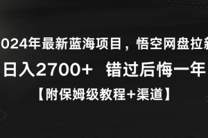 2024年最新蓝海项目,悟空网盘拉新,日入2700+错过后悔一年【附保姆级教…