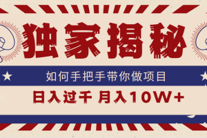 独家揭秘,如何手把手带你做项目,日入上千,月入10W+