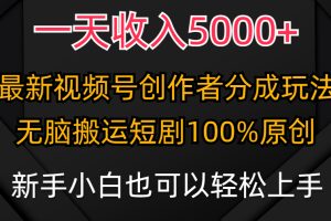 一天收入5000+，视频号创作者分成计划，最新100%原创玩法，小白也可以轻…