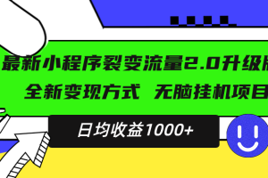 最新小程序升级版项目,全新变现方式,小白轻松上手,日均稳定1000+