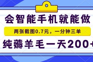 会智能手机就能做，两张截图0.7元，一分钟三单，纯薅羊毛一天200+