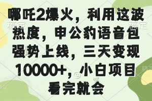 哪吒2爆火，利用这波热度，申公豹语音包强势上线，三天变现10000+，小…