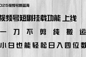视频号短剧挂载功能上线，一刀不剪纯搬运，小白也能轻松日入四位数