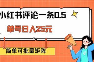 小红书评论一条0.5元 单账号一天可得25元 可矩阵操作 简单无脑靠谱