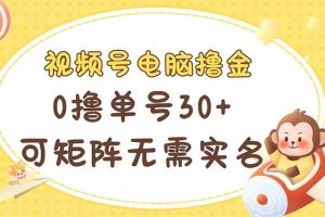 视频号电脑撸金 0撸单号30+ 可矩阵 无需实名多号多得