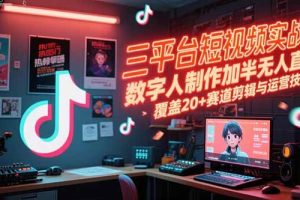 三平台短视频实战课，数字人制作加半无人直播，覆盖20+赛道剪辑与运营技巧