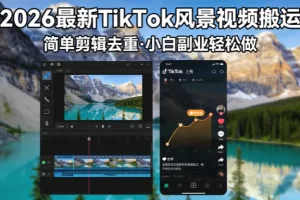 2026最新TikTok风景视频搬运简单剪辑去重小白副业