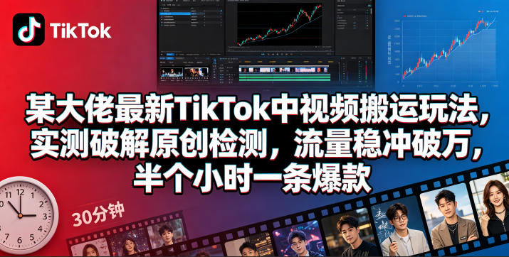 某大佬揭秘TikTok中视频搬运新玩法,实测突破原创检测,流量轻松破万,半小时打造一条爆款!