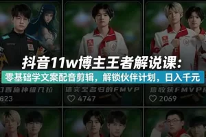 抖音11w博主王者荣耀解说课：零基础学文案配音剪辑，解锁伙伴计划
