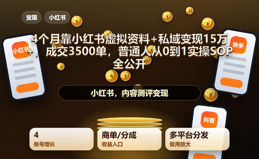 4个月靠小红书虚拟资料+私域变现15万+，成交3500单，普通人从0到1实操SOP全公开