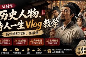 历史人物诗人一生Vlog教程，AI创作新风口，商单变现红利期，速来抢占先机！