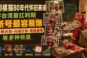 AI橘猫带你穿越80年代怀旧赛道，新号红利期轻松爆款，伙伴分成+收徒商单多重收益等你来！