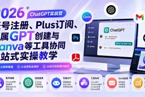 🚀2026 ChatGPT实战营｜从账号注册到Plus订阅，手把手教你打造专属GPT，联动Canva等工具一站式搞定！