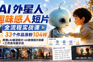 AI外星人温情短片全流程实操课：33个作品狂揽104W粉，附赠催泪短片拆解+核心工作流与提示词