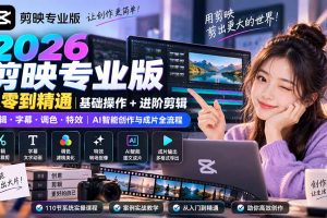 剪映专业版2026全攻略：零基础到剪辑高手，AI智能创作+调色特效一站式掌握