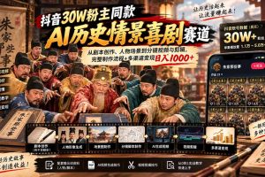 30万粉抖音大V亲授：AI历史情景喜剧全流程实战，从剧本到剪辑再到日入过千变现秘籍